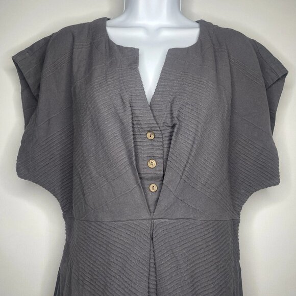 Free People Free-est Outta Here Midi Dress Size M Steel Grey Cotton Jacquard - Picture 2 of 8